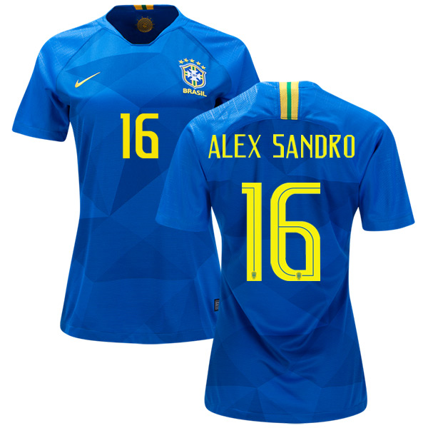 Women's Brazil #16 Alex Sandro Away Soccer Country Jersey - Click Image to Close
